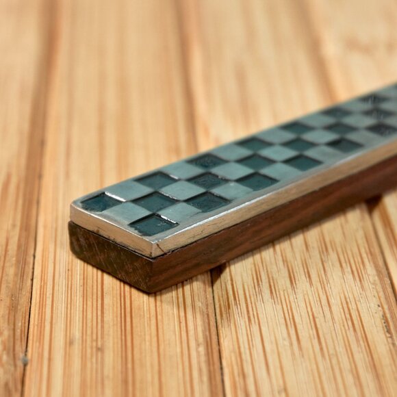 Vintage 60s YAX Bar Set 4 pieces Stainless Steel, Teak Wood, Checker Flag Series - Picture 4 of 5